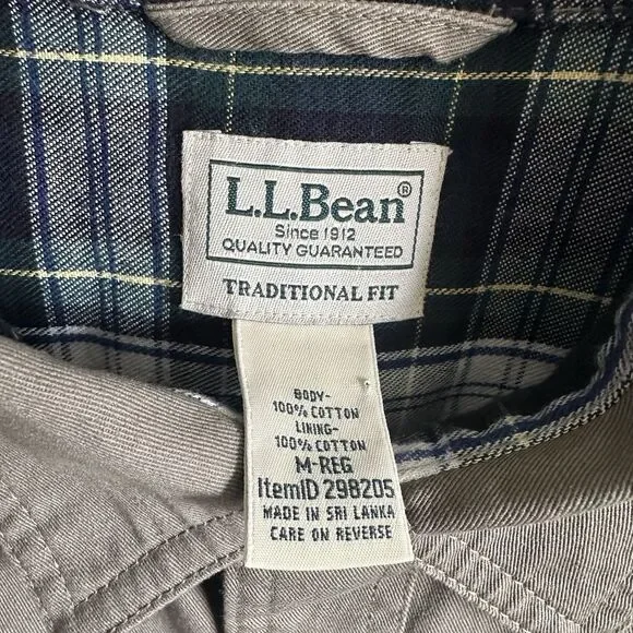 LL Bean Mens M Dark Tan Flannel Plaid Lined Barn Chore Shirt Jacket Shacket